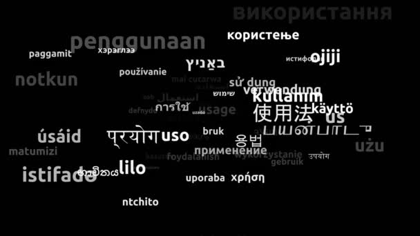 Uso Traduzido em 57 línguas mundiais Looping infinito 3D Zooming Wordcloud Máscara - Filmagem, Vídeo