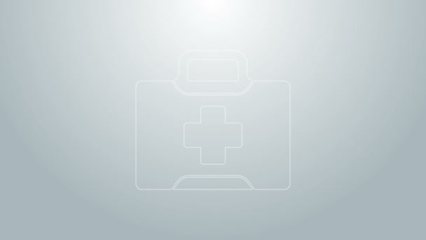 Blue line First aid kit icon isolated on grey background. Medical box with cross. Medical equipment for emergency. Healthcare concept. 4K Video motion graphic animation - Footage, Video
