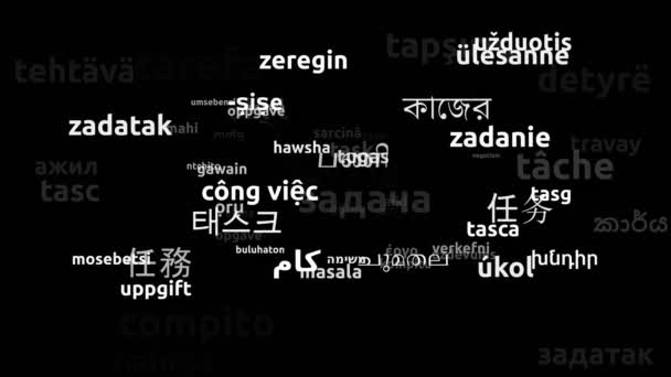 Compito tradotto in 73 Lingue in tutto il mondo Endless Looping 3d Zoom Wordcloud Mask - Filmati, video