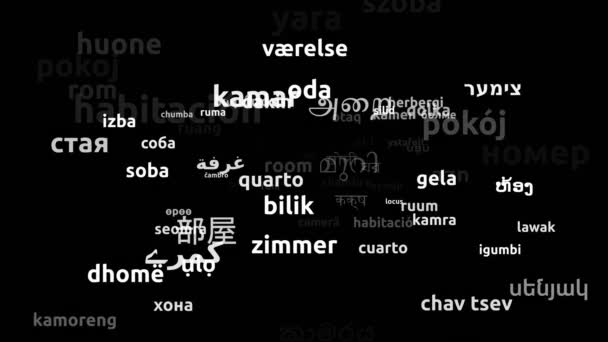 Salle traduite en 78 langues dans le monde entier Boucle sans fin 3d zoom masque Wordcloud - Séquence, vidéo