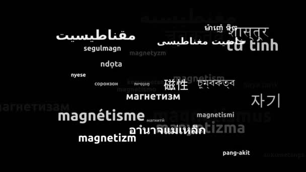 Magnetismus übersetzt in 42 Weltsprachen Endlosschleife 3D-Zoomen Wordcloud-Maske - Filmmaterial, Video