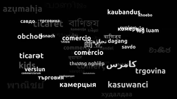 Commerce Translated in 60 Worldwide Languages Endless Looping 3d Zooming Wordcloud Mask - Záběry, video