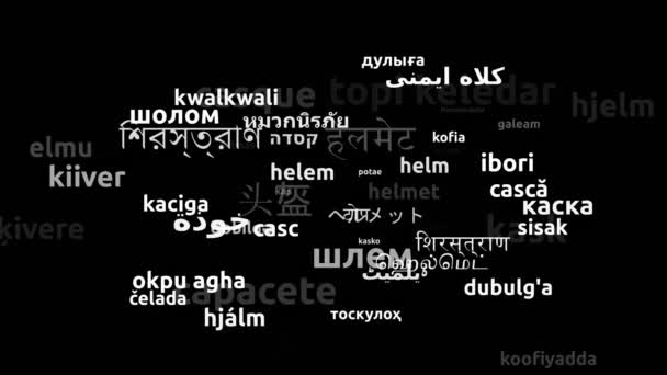 Helm übersetzt in 60 Weltsprachen Endlosschleife 3D-Zoomen Wordcloud-Maske - Filmmaterial, Video