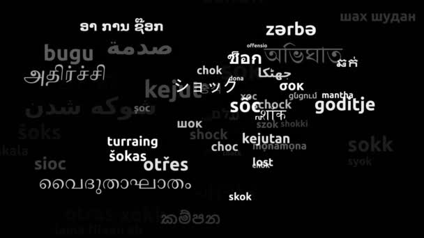 Schock übersetzt in 68 Weltsprachen Endlosschleife 3D-Zoomen Wordcloud-Maske - Filmmaterial, Video
