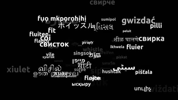 Fischietto tradotto in 67 Lingue in tutto il mondo Endless Looping 3d Zoom Wordcloud Mask - Filmati, video