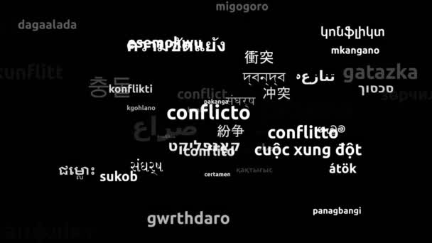 Conflict Vertaald in 56 Wereldwijd Talen Endless Looping 3d Zooming Wordcloud Mask - Video