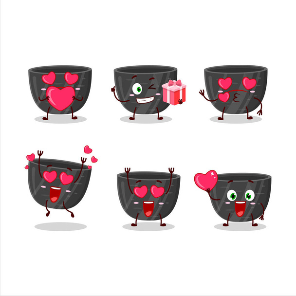 Black ceramic bowl cartoon character with love cute emoticon. Vector illustration - Vector, Image