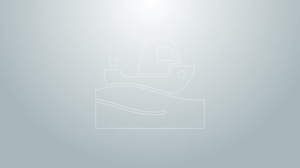 Linea blu Barca da pesca sull'icona dell'acqua isolata su sfondo grigio. Animazione grafica 4K Video motion - Filmati, video