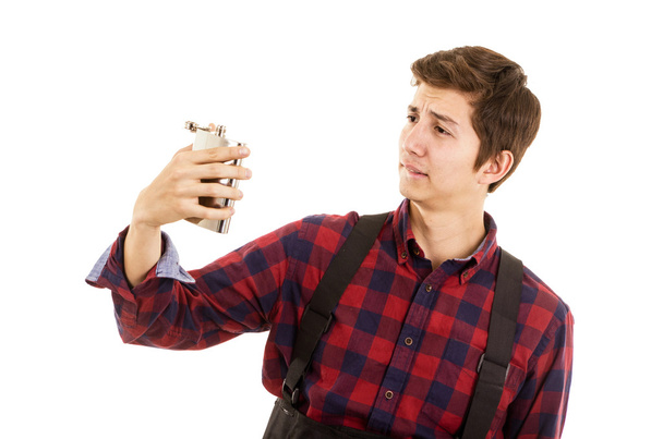 Man drinking with a flask - Foto, immagini