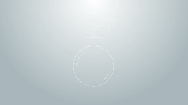 Bomba blu pronta a esplodere icona isolata su sfondo grigio. Animazione grafica 4K Video motion - Filmati, video