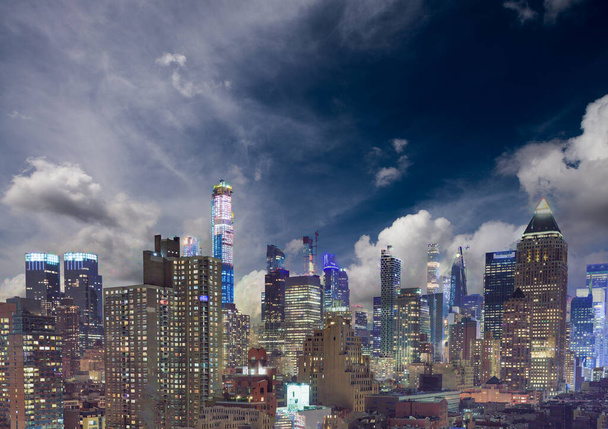 Manhattan night aerial skyline, New York City. - Photo, Image