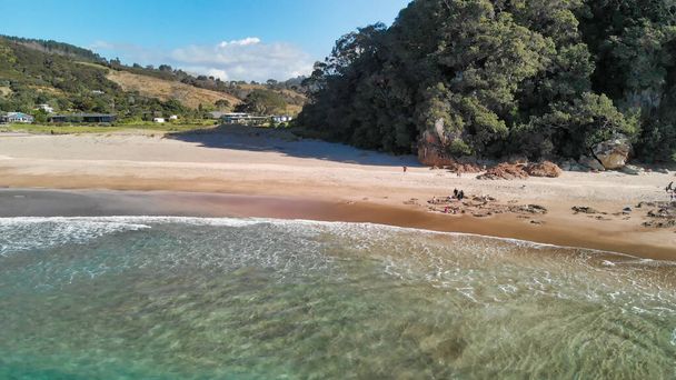 Hot Water Beachi n the east coast of the Coromandel Peninsula, New Zealand. Drone aerial view. - Photo, Image