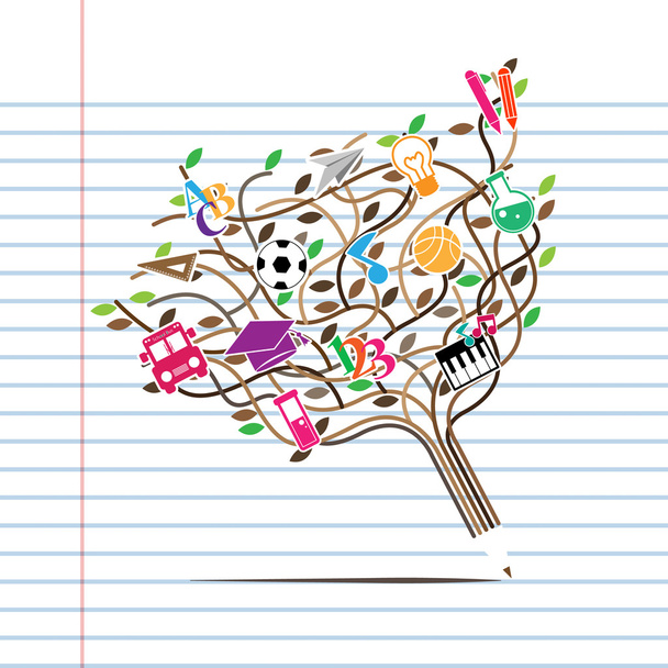 δέντρο μολύβι σε σχήμα με σχολείο εικονίδια που εικονογράφηση. Vect - Διάνυσμα, εικόνα