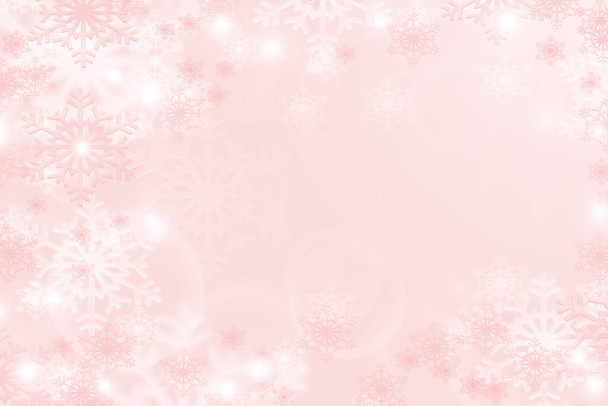 Pastel pink winter background with snowflakes, copy space - Photo, Image