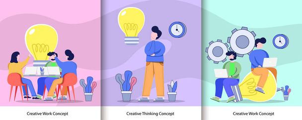 Creative Start up Business Graphic Set. Trabajo en equipo Brainstorm idea creativa Concepto, concepto de pensamiento creativo, concepto de trabajo creativo Vector Ilustración Diseño Plano - Vector, Imagen