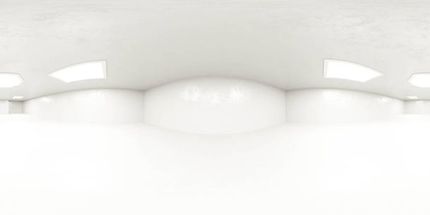abstract minimalistic design white room with lights 360 degree panorama with equi rectangular projection 3d render illustration - Photo, Image