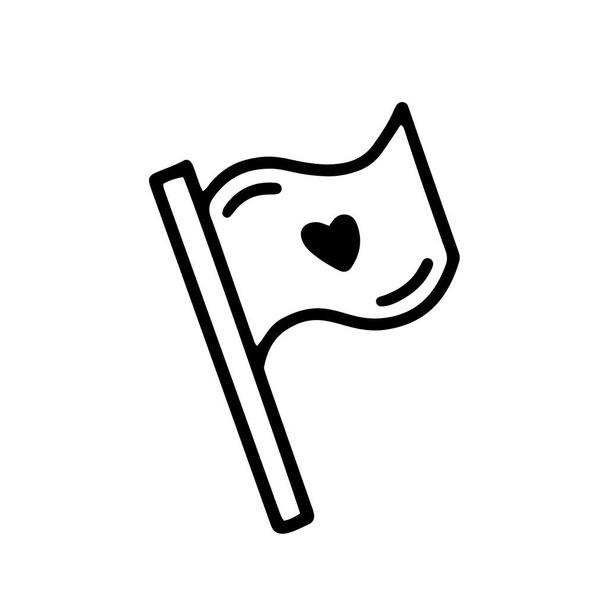 Flaga z sercem miłości. Ilustracja wektora w stylu bazgrołów. Projekt na Walentynki, Ślub, Zaproszenie - Wektor, obraz