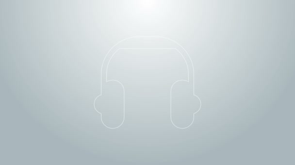 Kék vonal Fejhallgató ikon elszigetelt szürke háttér. Fülhallgató. Koncepció zenehallgatáshoz, szolgáltatáshoz, kommunikációhoz és operátorhoz. 4K Videó mozgás grafikus animáció - Felvétel, videó