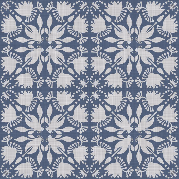 Seamless french farmhouse damask linen pattern. Provence blue white woven texture. Shabby chic style decorative fabric background. Textile rustic all over print - Photo, Image