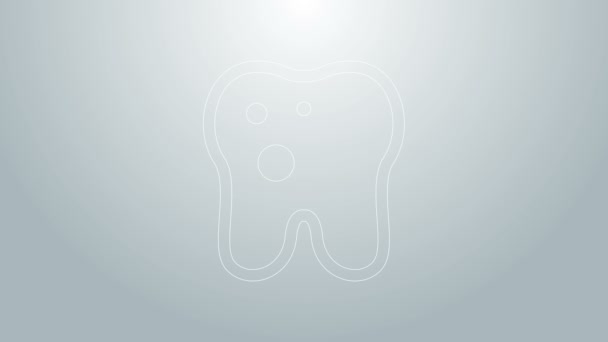 Modrá čára Zub s ikonou caries izolované na šedém pozadí. Zubní kaz. Grafická animace pohybu videa 4K - Záběry, video