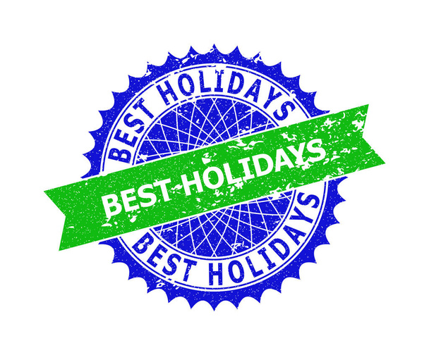 BEST HOLIDAYS Bicolor Rosette Scratched Stamp Seal - Vektor, Bild