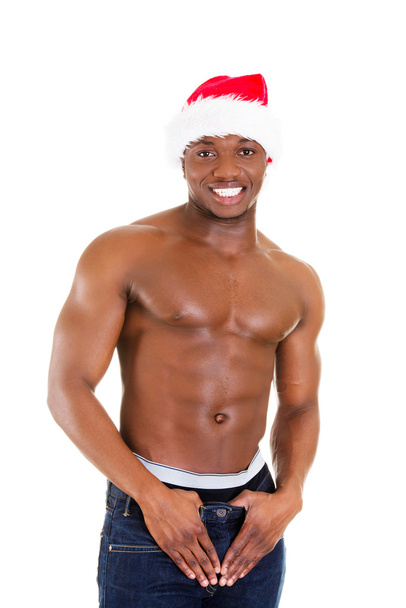 Man in jeans and santa hat. - Photo, image