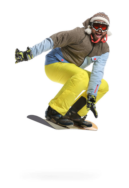 snowboarder masculin sur fond blanc - Photo, image