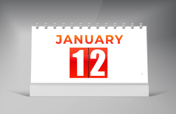 12 января Дизайн календаря рабочего стола шаблон. Дизайн календаря дат. - Вектор,изображение