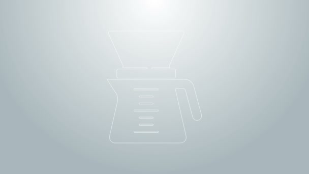 Ligne bleue Verser sur l'icône de la cafetière isolée sur fond gris. Méthodes alternatives de préparation du café. Culture du café. Animation graphique de mouvement vidéo 4K - Séquence, vidéo
