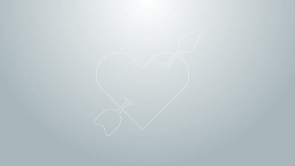 Modrá čára Symbol Amour s ikonou srdce a šipky izolované na šedém pozadí. Znamení lásky. Symbol Valentýna. Grafická animace pohybu videa 4K - Záběry, video