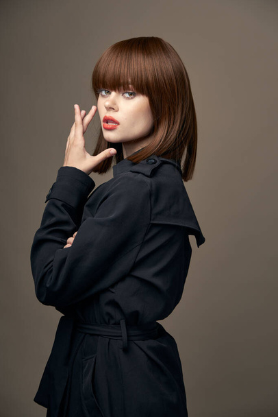 Close-up charming woman Light skin suit outerwear - Valokuva, kuva