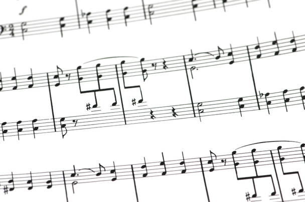 Музыкальная концепция - музыкальный лист с различными нотами
 - Фото, изображение