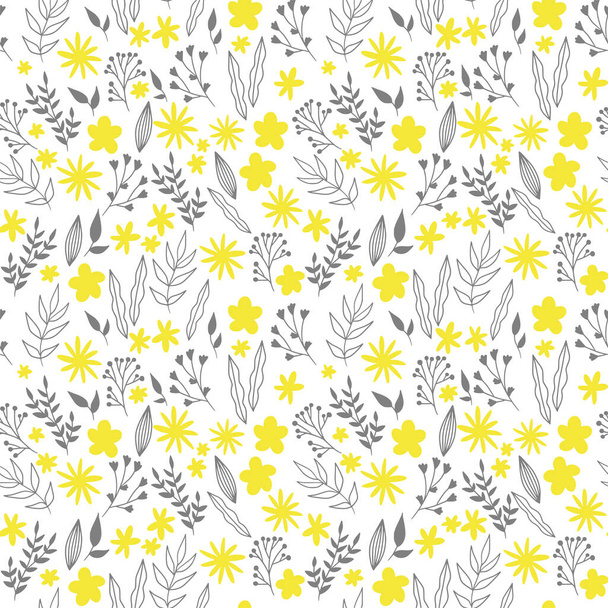 Vector seamless flowers pattern. Illuminating and ultimate grey colours of the year 2021 - Vetor, Imagem