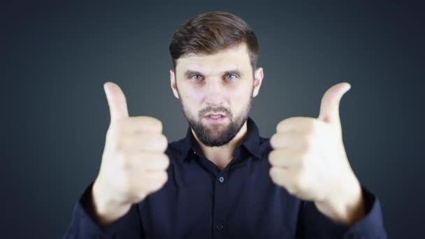 man with beard and shirt showing thumb up gestures - Footage, Video