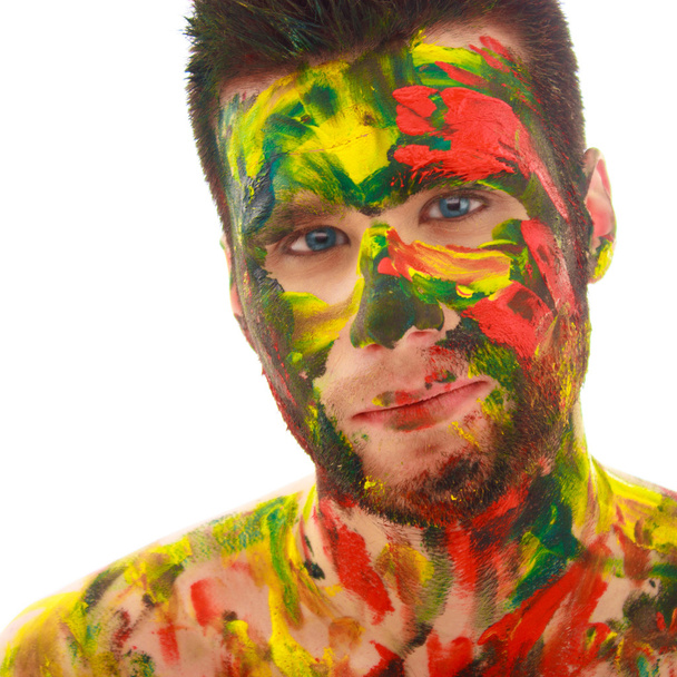 portrait of man soiled in paint - Φωτογραφία, εικόνα