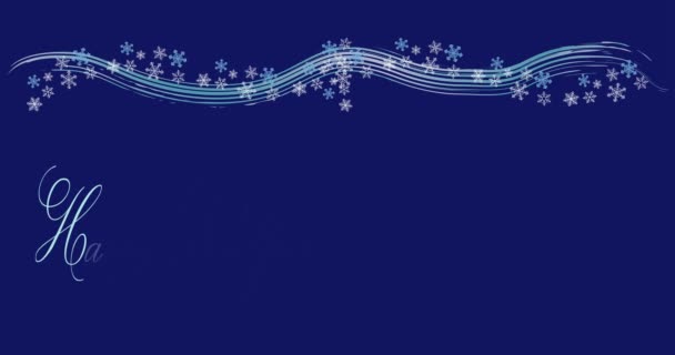 4K-Video Frohes Neues Jahr Text. Schrifttypische Wirkung. Blauer Hintergrund mit Schneewirbel, Schneeflocken. Neujahrszauber. Blaue Winter-Videoanimation. Urlaubsdesign. Kalligraphie-Gruß animiert - Filmmaterial, Video