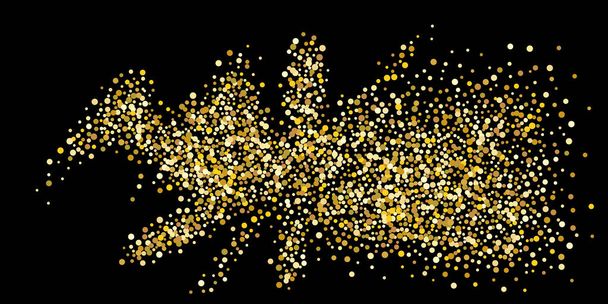 Gold dot confetti. Luxurious festive background. Abstract texture of golden grain shimmers on a black background. Design element. Vector illustration, EPS 10. - Vector, Image