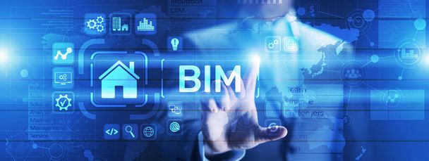 BIM Building Information Modeling Concepto de tecnología en pantalla virtual. - Foto, imagen