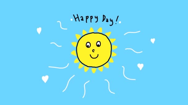 Boldog nap! Gyönyörű rajzfilm nap ragyog és mosolyog. Gyerekes animáció. - Felvétel, videó