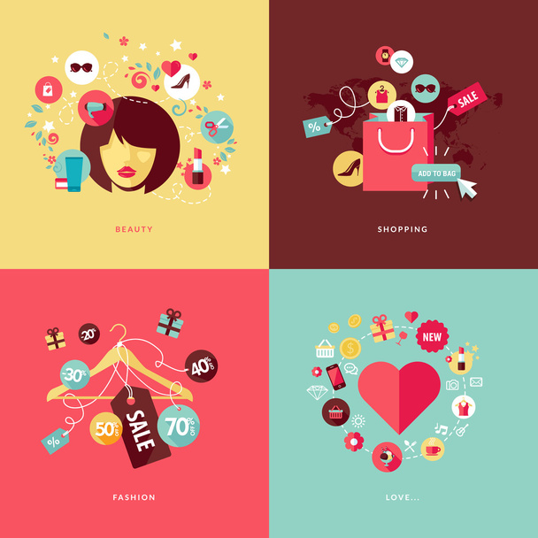 Set of flat design concept icons for beauty and shopping - Vector, Image