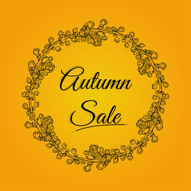 Autumn sale banner with wreath. - Vector, afbeelding