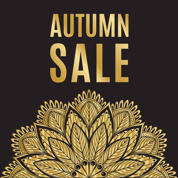 Autumn sale golden black poster with mandala - Vektor, Bild