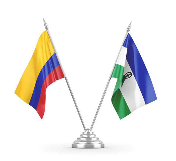 Flagi tabeli Lesotho i Kolumbii izolowane na białym renderingu 3D - Zdjęcie, obraz