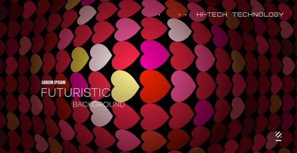 Bright abstract pattern of hearts. Red lighting background with raised perspective distortion. - Vector, Image