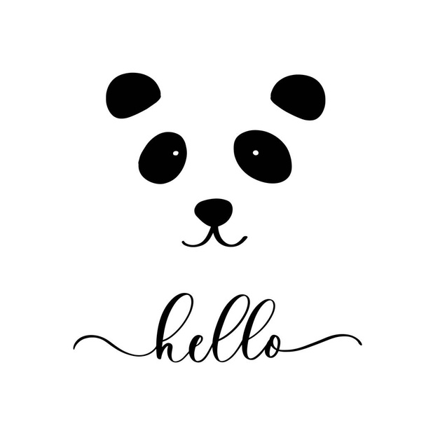 Hello Panda hand drawn black sketch illustration. - Vettoriali, immagini