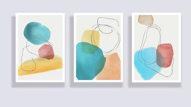  Trendy set of watercolor minimalistic abstract hand painted illustrations. Abstract compositions doodles various shapes. Great for design wall decoration, postcard or brochure cover design. Vector - Vector, Image