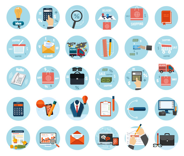 Business, office and marketing items icons. - Wektor, obraz