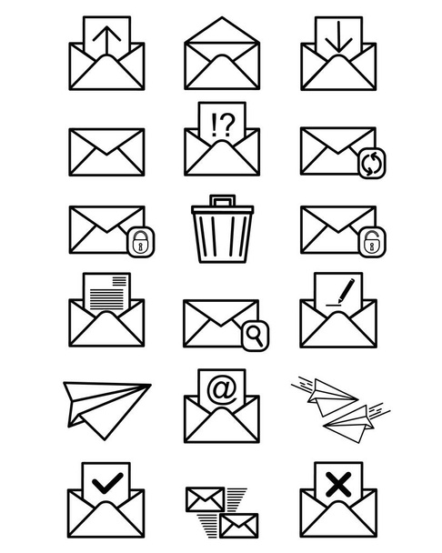 iconos de correo conjunto aislado. Correo electrónico vector stock símbolo eps10 sobre fondo blanco - Vector, Imagen
