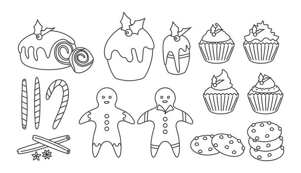 Xmas甘い食べ物フラットプディングカップケーキベクトルセット - ベクター画像