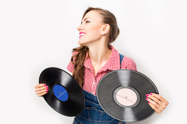 Woman vinyl record - Фото, изображение